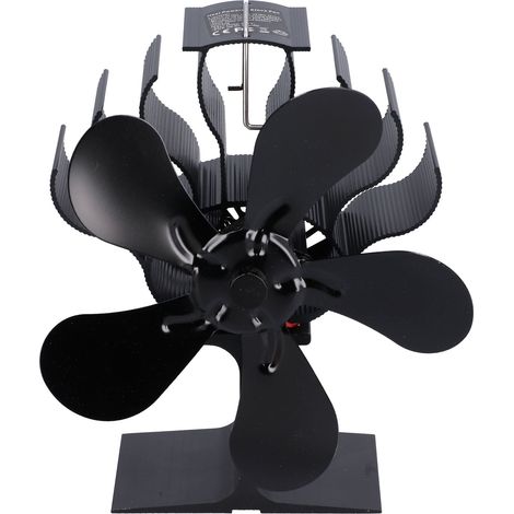 Ventilateur de poêle à bois à une tête et 5 pales avec thermomètre intégré, pour cheminée à bois et chauffage par circulation d'air. (1/5)