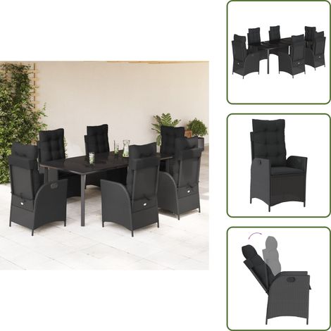 Cuscini da giardino - vidaXL Set da Pranzo da Giardino 7 pz Nero con Cuscini in Polyrattan - Poltrone da giardino