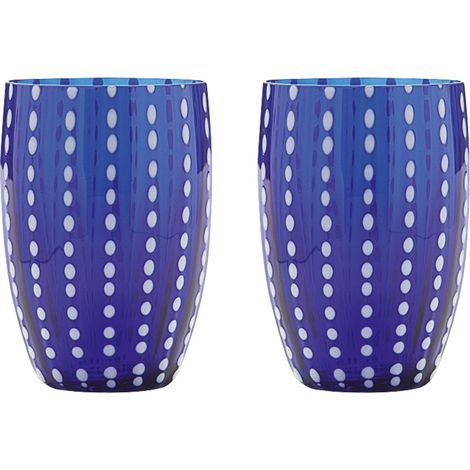 Zafferano Perle Bicchiere Blu - Vetro Colorato Soffiato a Bocca, 32 cl, Lavorato a Mano - Set da 2 Tumblers Artigianali per Acqua o Cocktail