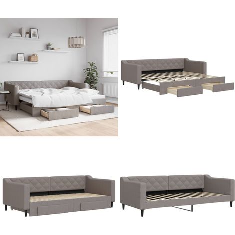 Tagesbett Ausziehbar mit Schubladen Taupe 90x200 cm Stoff - Schlafsofa - Sofa-Bett (1/5)
