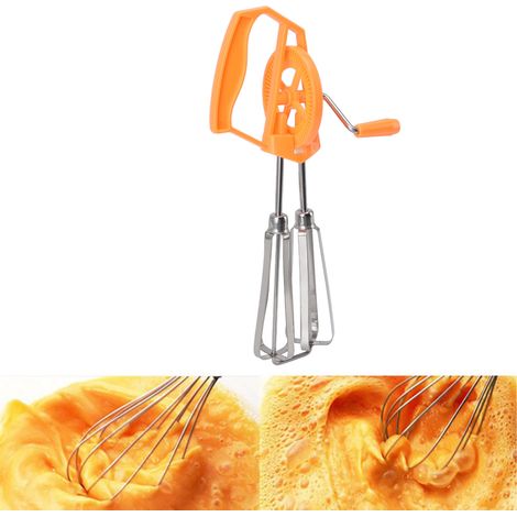 Batteur à œufs manuel à double rotation en acier inoxydable, à manivelle, pour pâtes et gâteaux, orange (1/5)