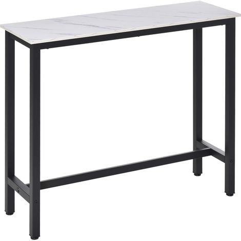 Tavolo bar effetto marmo 120 x 40 x 100 cm con piedini regolabili bianco e nero (1/5)