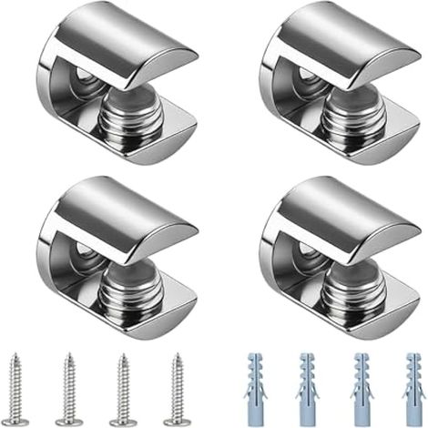 4 Pièces Pince à Verre pour Étagère en Alliage Métallique, Support Universel pour Verre 6-10 mm, Fixation Murale Invisible pour Étagère en Verre Robuste, Installation Simple et Gain de Place (1/5)