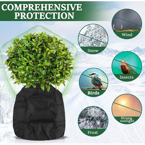 Housse de protection pour pot de plante, sac de protection thermique pour pot de fleurs en tissu Oxford et feuille d'aluminium pour les plantes en pot d'extérieur de jardin d'hiver, noir (1/4)