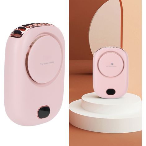 Mini ventilateur électrique portable rechargeable par USB, sans pales, à suspendre autour du cou, idéal pour les sports de plein air et les voyages (rose) (1/5)