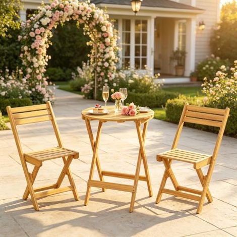 Tavolo da bistrot moderno con sedie pieghevoli abbinate, pratico set di mobili da giardino con tavolo pieghevole e due sedie, set da esterno (solo con 1 tavolo, 2 sedie) disponibile in loco (1/5)