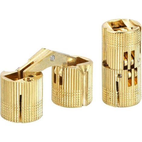 Charnière cylindrique, charnière de meuble dissimulée, angle d'ouverture de 180 degrés, convient pour le bricolage, or, 14 mm, 2 pièces (1/4)