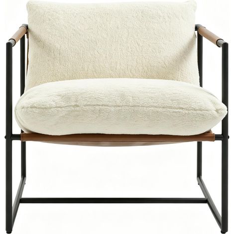 Poltrona relax in tessuto bouclette color crema con struttura in acciaio (1/5)