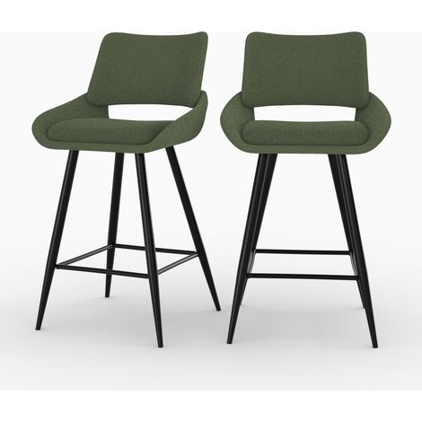 Set de 2 sillas para isla central en tejido bouclé verde 66 cm - Alfy