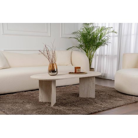 mesa de centro\ da salotto Parrano, Tavolo basso da caffè, Portariviste per divano, Ripiano da soggiorno, 119x60 h40 cm, Beige (1/5)