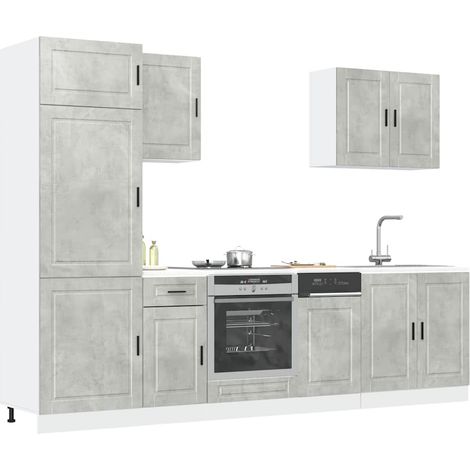 Ensemble de 7 meubles de cuisine "Porto" en bois d'ingénierie gris béton