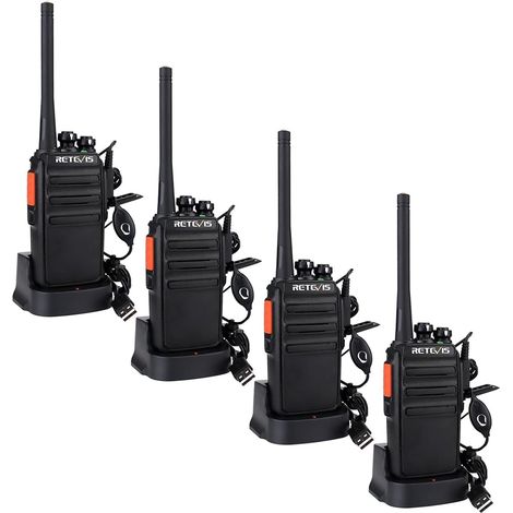 RT24 Plus Talkie Walkie Professionnel, Talkie-Walkie Longue Portée PMR446 sans Licence 16 Canaux CTCSS/DCS, Toki Walki avec Oreillette pour Restauration, Vente au détail (Noir,4 Pcs) (1/5)