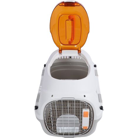 Cage de transport en plastique pour chien et chat, format cabine, coque rigide, aérée, grand espace, portable, idéale pour les voyages en plein air. (1/5)
