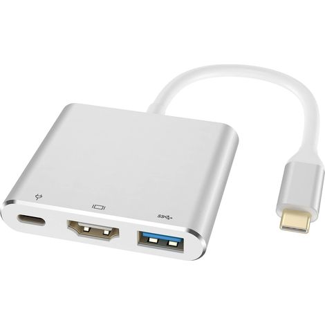 Adaptateur USB C avec Sortie HDMI 4K Port USB 3.0 et Port de Charge de Type C 100 W, Adaptateur multiport AV numérique pour MacBook Pro/Air, iPad Pro (1/5)