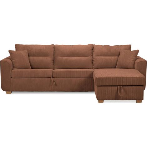 LOULOU - Canapé droit convertible velours côtelé 3 places Terracotta (1/5)