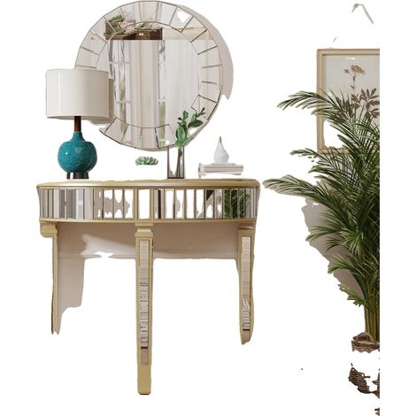 Table Console, Design Demi-Lune, Surface Miroir, GRIS CLAIR (1/2)