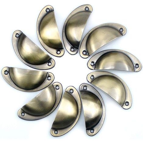 Set mit 10 Vintage-Türgriffen in Muschelform, Möbelgriffe, Retro-Türgriffe aus Eisen mit Schrauben für Schubladen, Schränke und Regale (1/5)