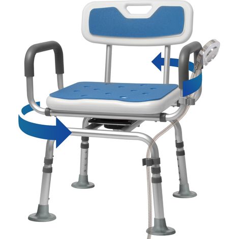 Duschstuhl für Senioren 360° Drehbarer Duschhocker mit Rückenlehne und Armlehnen, drehbar, kältebeständige Pads, bis 180 kg tragbar, werkzeugfreie Montage, ideal für die Innendusche (1/5)