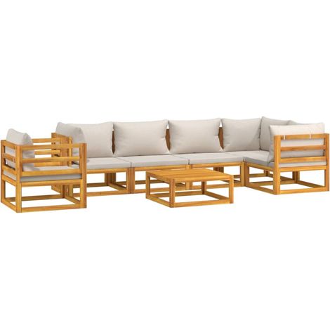 vidaXL Salon de jardin 7 pcs avec coussins gris clair bois massif