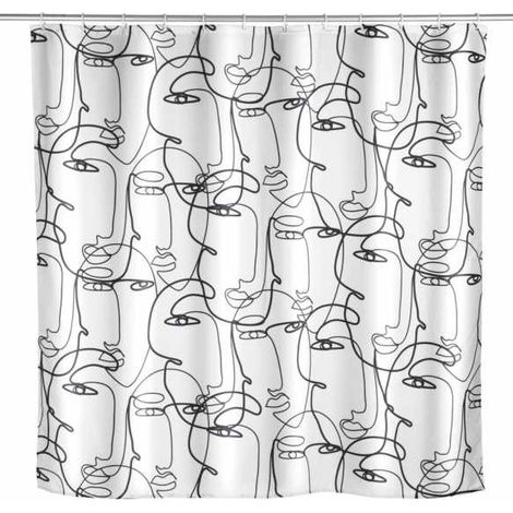WENKO Tenda da doccia anti-muffa Faces, tenda antibatterica per doccia e vasca, lavabile e idrorepellente, con 12 anelli da fissare su una barra da doccia, 180 x 200 cm