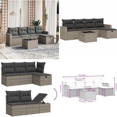 6-tlg. Garten-Sofagarnitur mit Kissen Grau Poly Rattan - Gartenmöbel Set - PE-Rattan Gartenmöbel - Outdoor Lounge Set - Esstisch Set - Balkonmöbel - Home & Living (1/5)