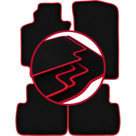 Tapis de sol en velours avec bordure rouge pour : Toyota Avensis I T22 berline, break, liftback, hatchback (1997-2003)