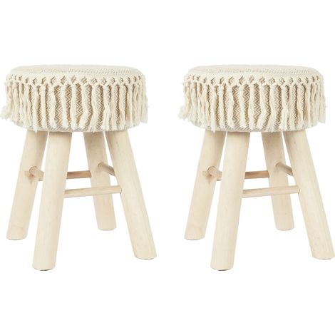 Lot de 2 Tabourets - HOME DECO FACTORY - PAMPA - Bohème - Confortables - Beige et Marron (1/5)