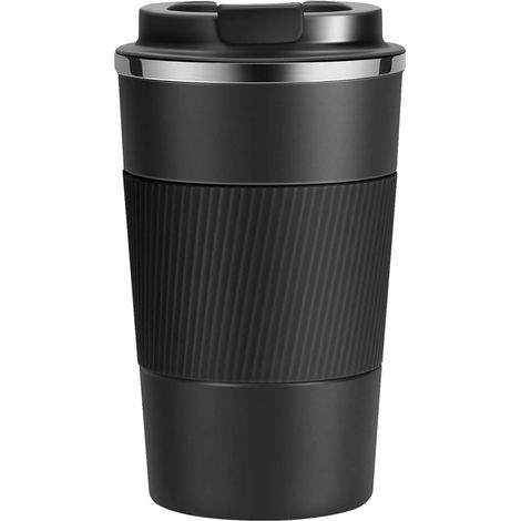 1 Tasse Isotherme 380ml Acier Inoxydable Double Paroi Noir Porte-gobelet Voiture Travail Sport (1/5)