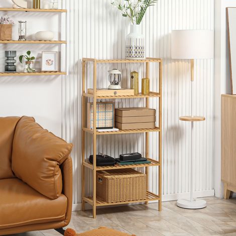 5-stöckiges Bambus-Regal, Bücherregal für Wohnzimmer, Schlafzimmer und Büro, 60 x 26 x 130 cm, Naturholz (1/5)
