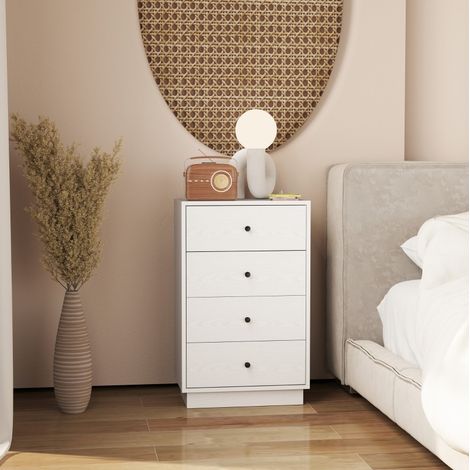 Cassettiera 47x29x75 cm bianco in legno con 4 cassetti, anti-ribaltamento, stile moderno (1/5)