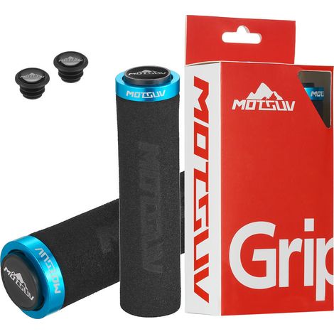 anneaux noirs et bleus Poignées de guidon de vélo, guidons de verrouillage ultralégers en alliage d'aluminium, guidons en mousse antidérapants et amortissants, accessoires de vélo. (1/5)