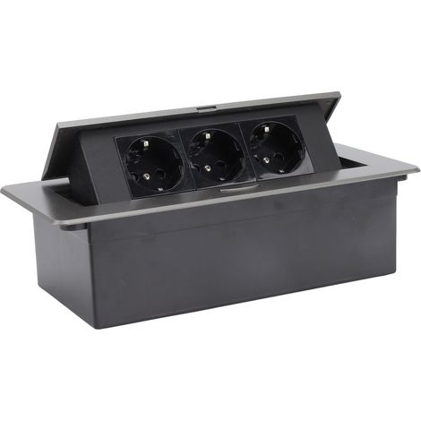 Prise électrique encastrable 3 prises EU 250V gris foncé, multiprise ignifuge étanche, bloc combiné mural résistant à l'eau, double fiche femelle étanche 3 sorties (1/5)