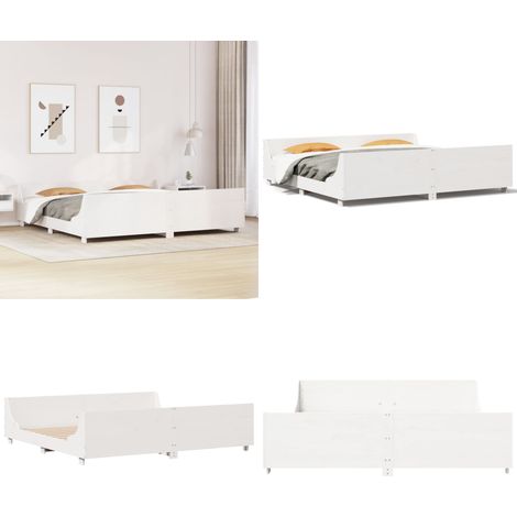 Massivholzbett ohne Matratze Weiß 180x200 cm Kiefernholz - Holzbett - Kiefernholzbett - Massives Holzbett - Weißes Bett - Boxspringbetten - Home & Living (1/5)