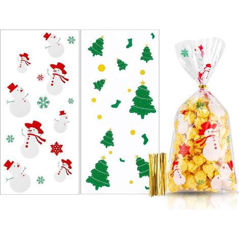 100pcs Noël Sacs à Biscuits Bonbons Clair Auto-Adhésif Père Noël Sacs à Cadeaux de Rescellable pour La Fête d'Noël (1/5)
