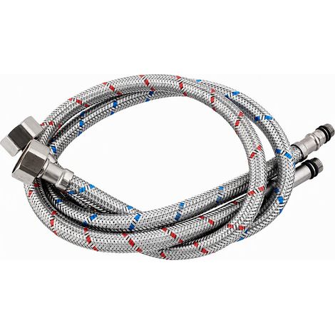 Flexible d'alimentation tressé inox 304 80 cm raccord 1/2", tuyau eau froide et chaude anti-corrosion pour robinet standard 1/2", 2 écrous inox (1/5)