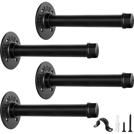 Lot de 4 Équerres Murales Tubulaires - Supports Étagères en Métal Noir - Charge 50KG - Pour Cuisine Salon Garage - Longueur 15 cm (1/5)