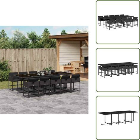 11-tlg. Garten-Essgruppe mit Kissen Schwarz Poly Rattan - Garten Essgruppe - Garten Essgruppen - Outdoor Essgruppe - Terrasse Essgruppe (1/5)