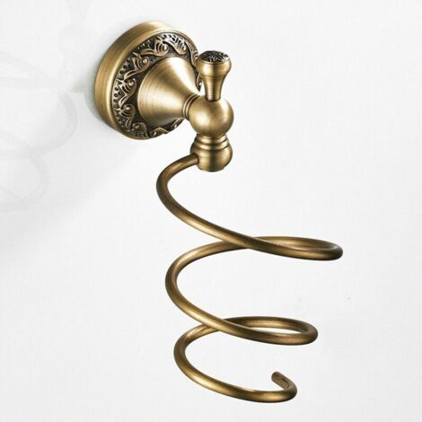 Soporte de secador de pelo de latón, organizador de secador de pelo, soporte en espiral, soporte de pared para secador de pelo, montar con tornillos, altura 165 mm, diámetro de la base 62 mm (1/5)