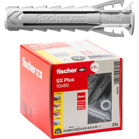 Fischer SX Plus Taco de Nylon 80 mm 10 mm Gris 25 uds