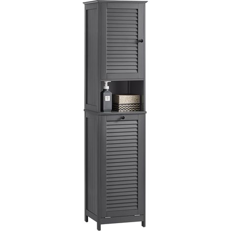 Mueble Columna de Baño con 1 Cesto para Ropa Sucia Armario Alto para Baño con 1 Puerta y 3 Estantes Gris 40 x 38 x 170 cm BZR124-DG SoBuy ES