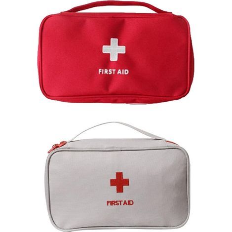 Trousse De Secours Vide - Sac De Stockage De Médecine Portable, 2 Pcs Mini Trousse De Premiers Soins, Mini Sac Médical, Kits De Premiers Secours Portables (Rouge+Gris) (1/5)