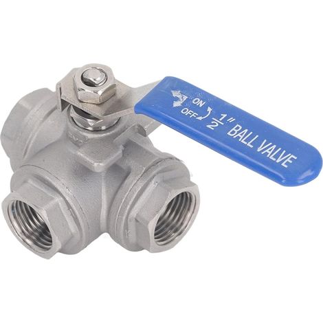 Vanne à bille 3 voies en acier inoxydable DN15 1/2" type L filetage femelle pour eau gaz (1/5)