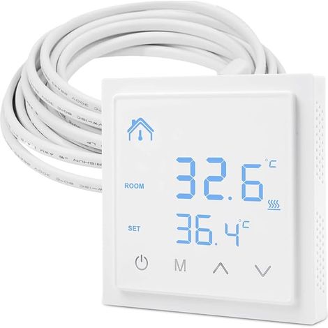 Digital Thermostat, Room Thermostat for Underfloor Heating, Room Thermostat with Touch Screen and 300cm Cable, Wall Thermostat, Temperature Controller (1/5)