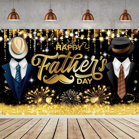 Décorations de fête des pères « Happy Fathers Day » - Grande bannière « Happy Fathers Day » - Noir et doré - Décorations de fête des pères - Décoration de fête des pères (180 x 119 cm) (1/5)