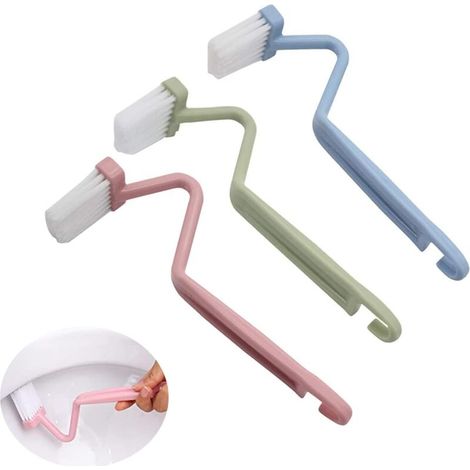 (Zufällige Farbe) 3-teiliges Set V-förmige Toilettenbürsten aus Kunststoff, abgewinkelte Toilettenbürsten, tragbare Toilettenbürsten, Toilettenbürsten aus Kunststoff mit langem Stiel (1/5)