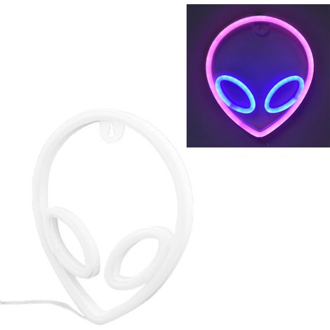 Enseigne lumineuse néon extraterrestre à piles/USB, veilleuse néon LED, idéale pour chambre, chambre d'enfant, bar, fêtes, anniversaire, Noël, mariage, yeux bleus et visage rose. (1/5)