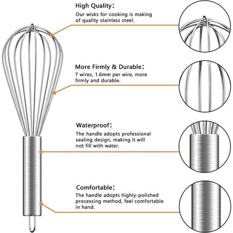 Sbattitore manuale in acciaio inox per uova, montalatte, pasticceria, cottura al forno, utensili domestici (20 cm) (1/4)