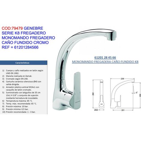 GENEBRE GRIFO K8 MONOMANDO FREGADERO C/FUNDIDO CROMO=61201284566