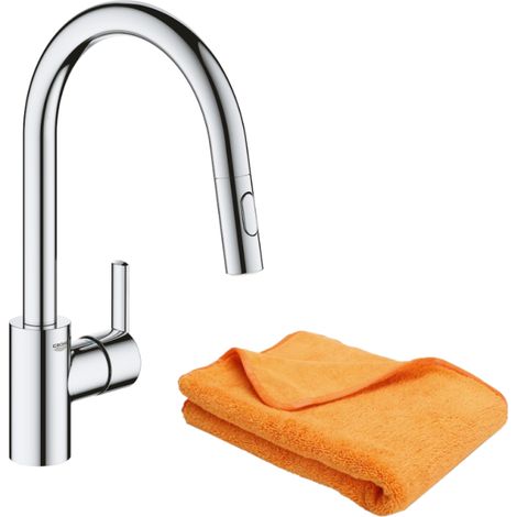 Robinet de cuisine avec douchette GROHE Feel chromé Quickfix + microfibre