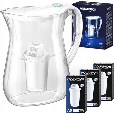 Caraffa filtrante Aquaphor Lyon, bianca, 3,8 l, con 3 cartucce di carbone A5. (1/5)